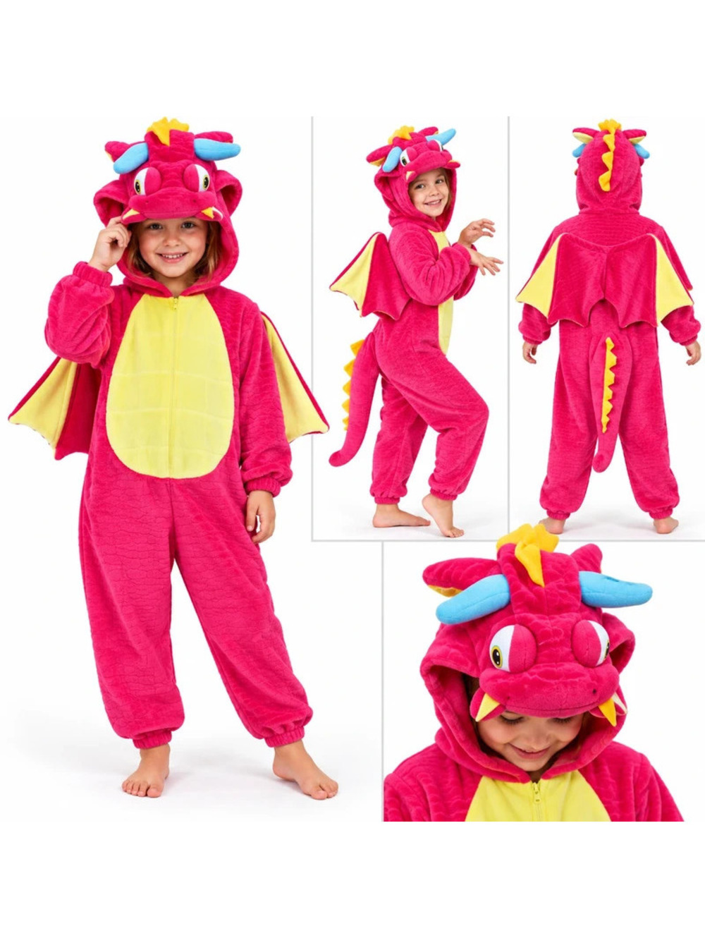 Red Plush Dragon Hooded Jumpsuit Costume